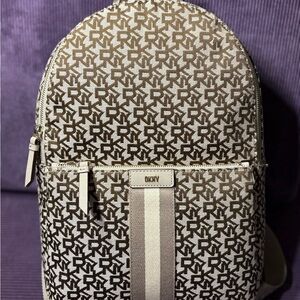 DKNY Carlita Beige and Brown Monogram Backpack